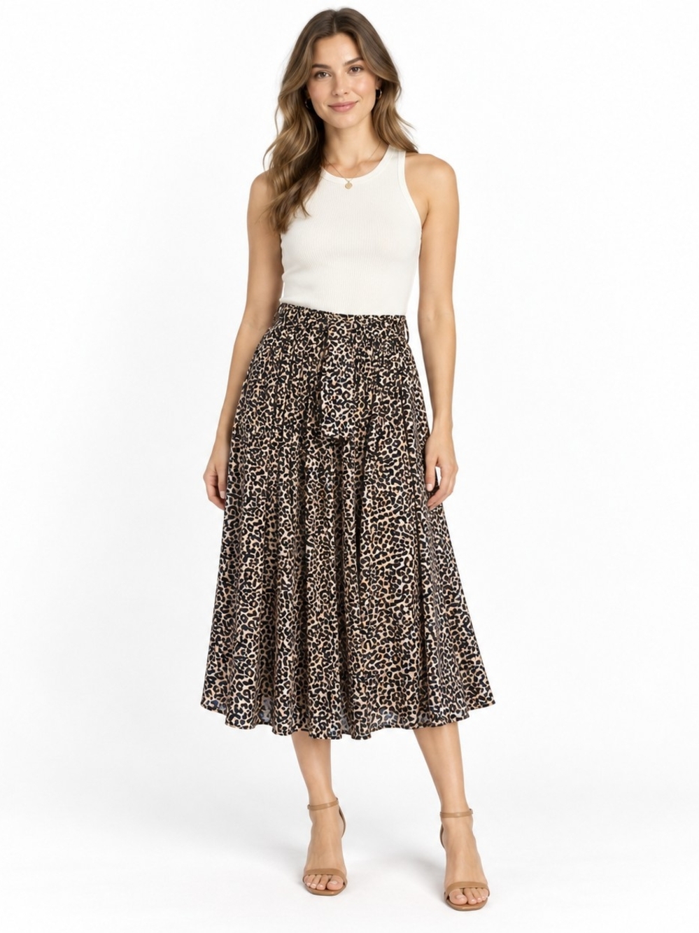 Sezane Leopard-Print Midi Skirt in Tan and Black Size 34
